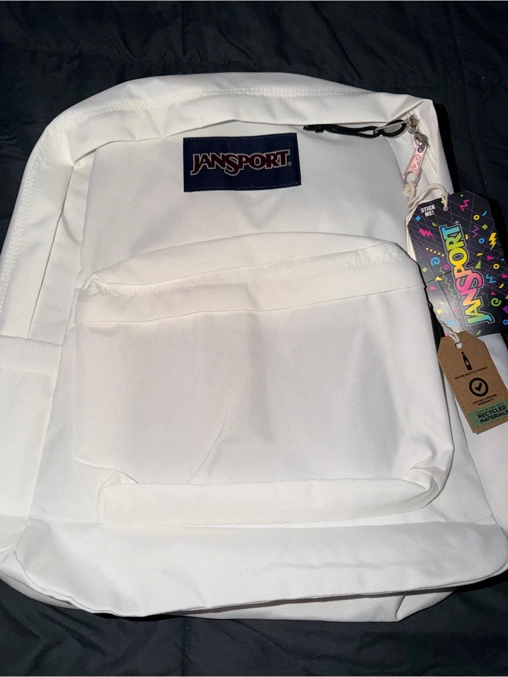 JanSport White Classic Backpack with Front Pocket